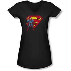 Superman - Juniors Superman & Logo V-Neck T-Shirt