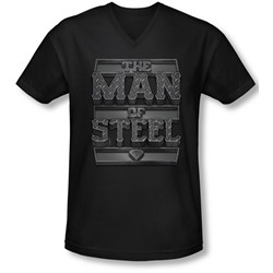 Superman - Mens Steel Text V-Neck T-Shirt
