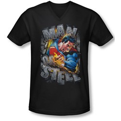 Superman - Mens Ripping Steel V-Neck T-Shirt