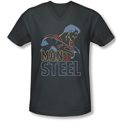 Superman - Mens Colored Lines V-Neck T-Shirt