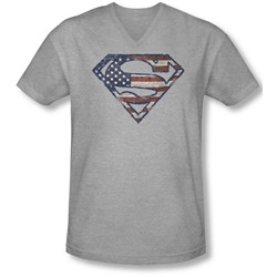 Superman - Mens Wartorn Flag V-Neck T-Shirt
