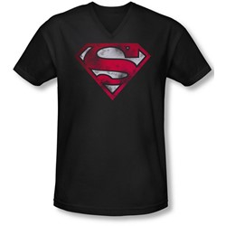 Superman - Mens War Torn Shield V-Neck T-Shirt