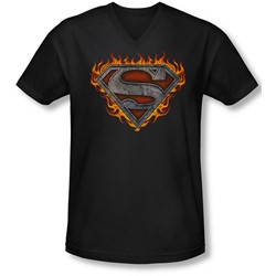 Superman - Mens Iron Fire Shield V-Neck T-Shirt