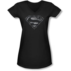 Superman - Juniors Barbed Wire V-Neck T-Shirt