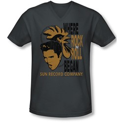 Sun - Mens Elvis And Rooster V-Neck T-Shirt