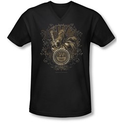 Sun - Mens Scroll Around Rooster V-Neck T-Shirt