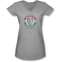 Three Stooges - Juniors Curly For President V-Neck T-Shirt