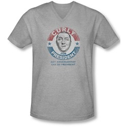 Three Stooges - Mens Curly For President V-Neck T-Shirt