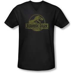 Jurassic Park - Mens Distressed Logo V-Neck T-Shirt