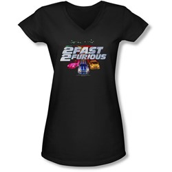 2 Fast 2 Furious - Juniors Logo V-Neck T-Shirt