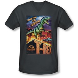 Jurassic Park - Mens Rex In The City V-Neck T-Shirt