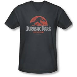 Jurassic Park - Mens Faded Logo V-Neck T-Shirt