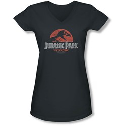 Jurassic Park - Juniors Faded Logo V-Neck T-Shirt