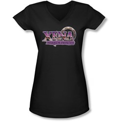 Xena - Juniors Logo V-Neck T-Shirt