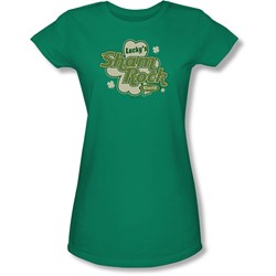 Lucky'S Shamrock Cafe - Juniors Sheer T-Shirt In Kelly Green