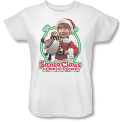 Santa Claus Is Comin To Town - Womens Penguin T-Shirt
