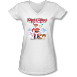 Santa Claus Is Comin To Town - Juniors Animal Friends V-Neck T-Shirt