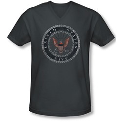 Navy - Mens Rough Emblem V-Neck T-Shirt