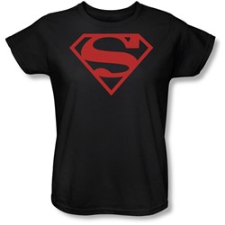 Superman - Red On Black Shield Womens T-Shirt In Black
