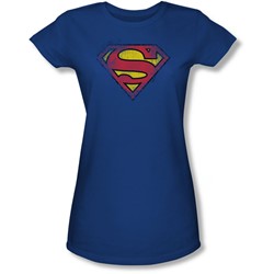 Superman - Destroyed Supes Logo Juniors T-Shirt In Royal