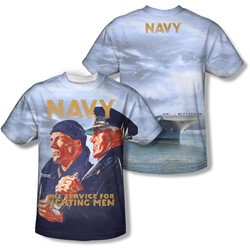 Navy - Mens Long Gaze (Front/Back Print) T-Shirt