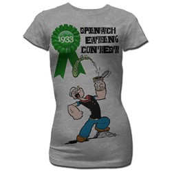 Popeye - Womens Spinach Contest T-Shirt In Gray Heather