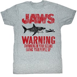 Jaws - Mens Warning T-Shirt in Gray Heather