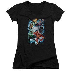 Justice League - Womens Electric Team V-Neck T-Shirt