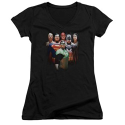Justice League - Womens Roll Call V-Neck T-Shirt
