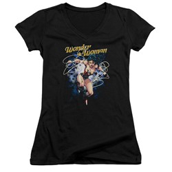 Justice League - Womens Starburst V-Neck T-Shirt
