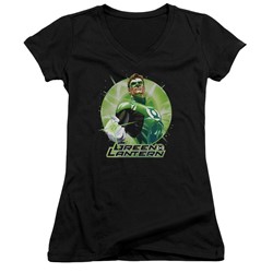 Justice League - Womens Green Static V-Neck T-Shirt
