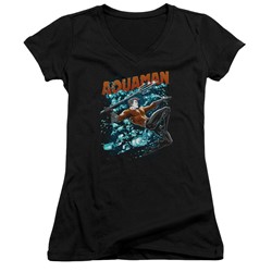 Justice League - Womens Aqua Bubbles V-Neck T-Shirt