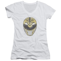 Power Rangers - Womens White Ranger Mask V-Neck T-Shirt