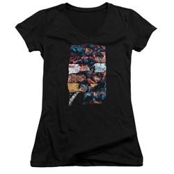 Superman - Womens Torn Collage V-Neck T-Shirt