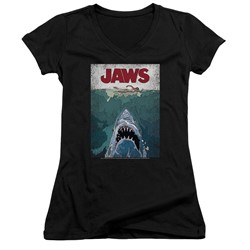 Jaws - Womens Lined Poster V-Neck T-Shirt