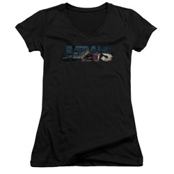 Jaws - Womens Logo Cutout V-Neck T-Shirt