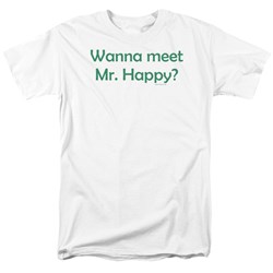 Wanna Meet Mr. Happy - Adult White S/S T-Shirt For Men