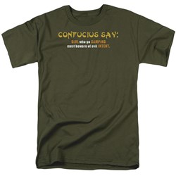 Confucius - Girl Camping - Adult Military Green S/S T-Shirt For Men