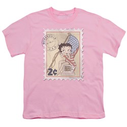 Betty Boop - Vintage Stamp - Big Boys Pink S/S T-Shirt For Boys