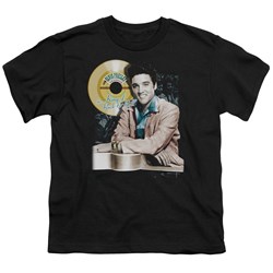 Elvis - Gold Record - Big Boys Black S/S T-Shirt For Boys