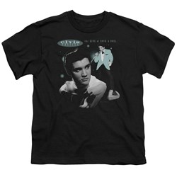 Elvis - Teal Portrait - Big Boys Black S/S T-Shirt For Boys