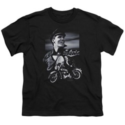 Elvis - Motorcycle - Big Boys Black S/S T-Shirt For Boys
