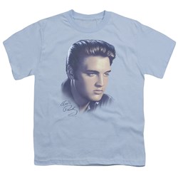 Elvis - Big Portrait - Big Boys Light Blue S/S T-Shirt For Boys
