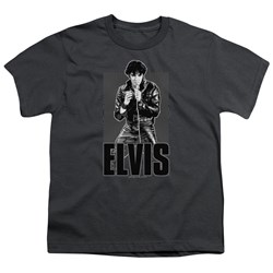 Elvis - Leather - Big Boys Charcoal S/S T-Shirt For Boys