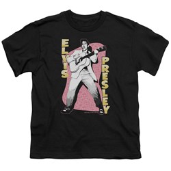 Elvis - Pink Rock - Big Boys Black S/S T-Shirt For Boys