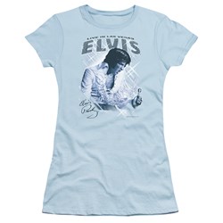 Elvis - Blue Vegas - Juniors Light Blue Sheer Cap Sleeve T-Shirt For Women