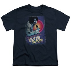 Elvis - On Tour Poster - Big Boys Navy S/S T-Shirt For Boys