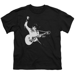Elvis - Black&White Guitarman - Big Boys Black S/S T-Shirt For Boys