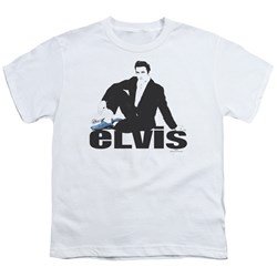 Elvis - Blue Suede - Big Boys White S/S T-Shirt For Boys