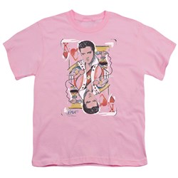 Elvis - King Of Hearts - Big Boys Pink Sheer Cap Slv T-Shirt For Boys